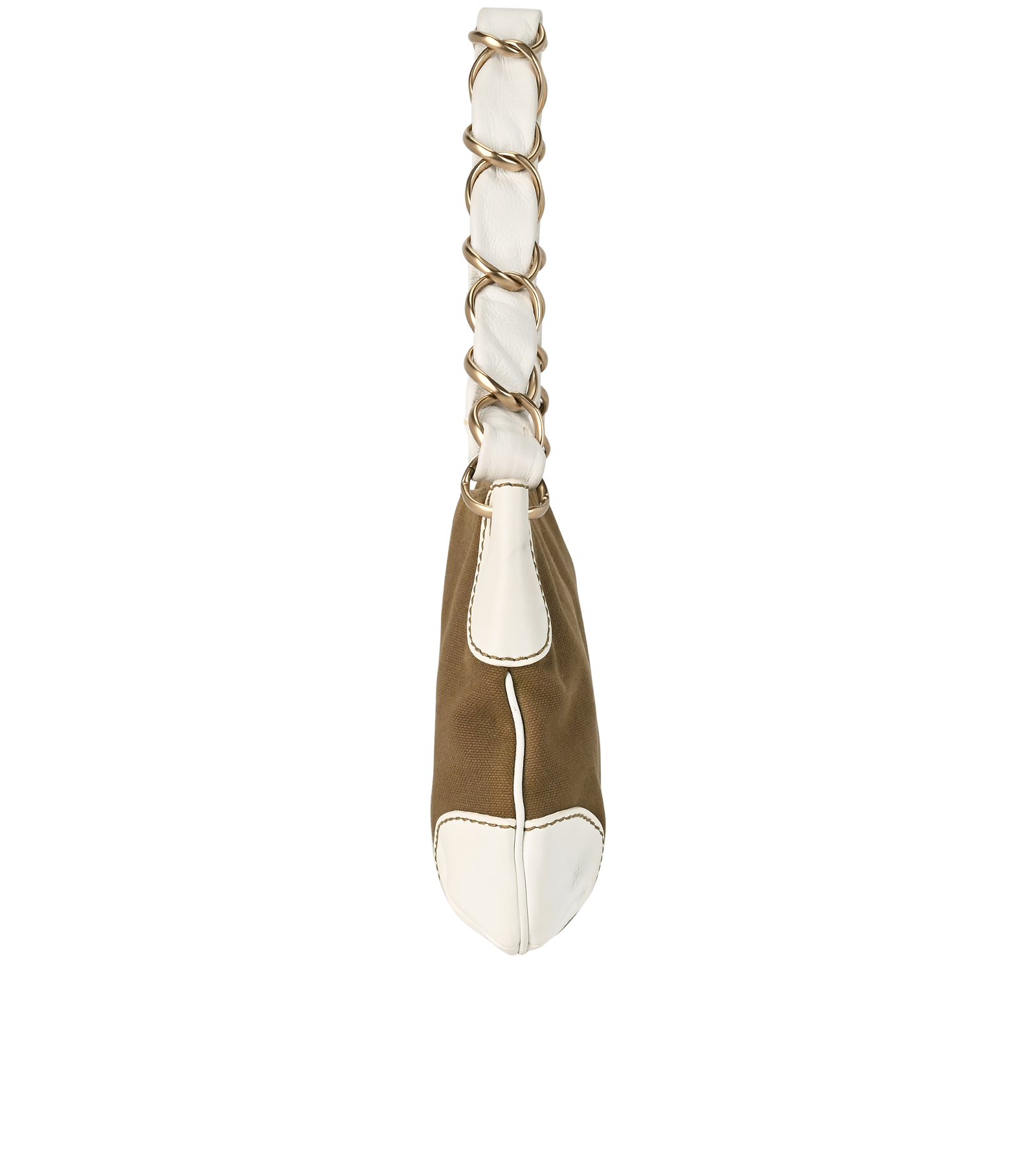 Olsen Shoulder Bag, &pound;595, Handbags, Khaki/White, Canvas/Leather, Bottom view